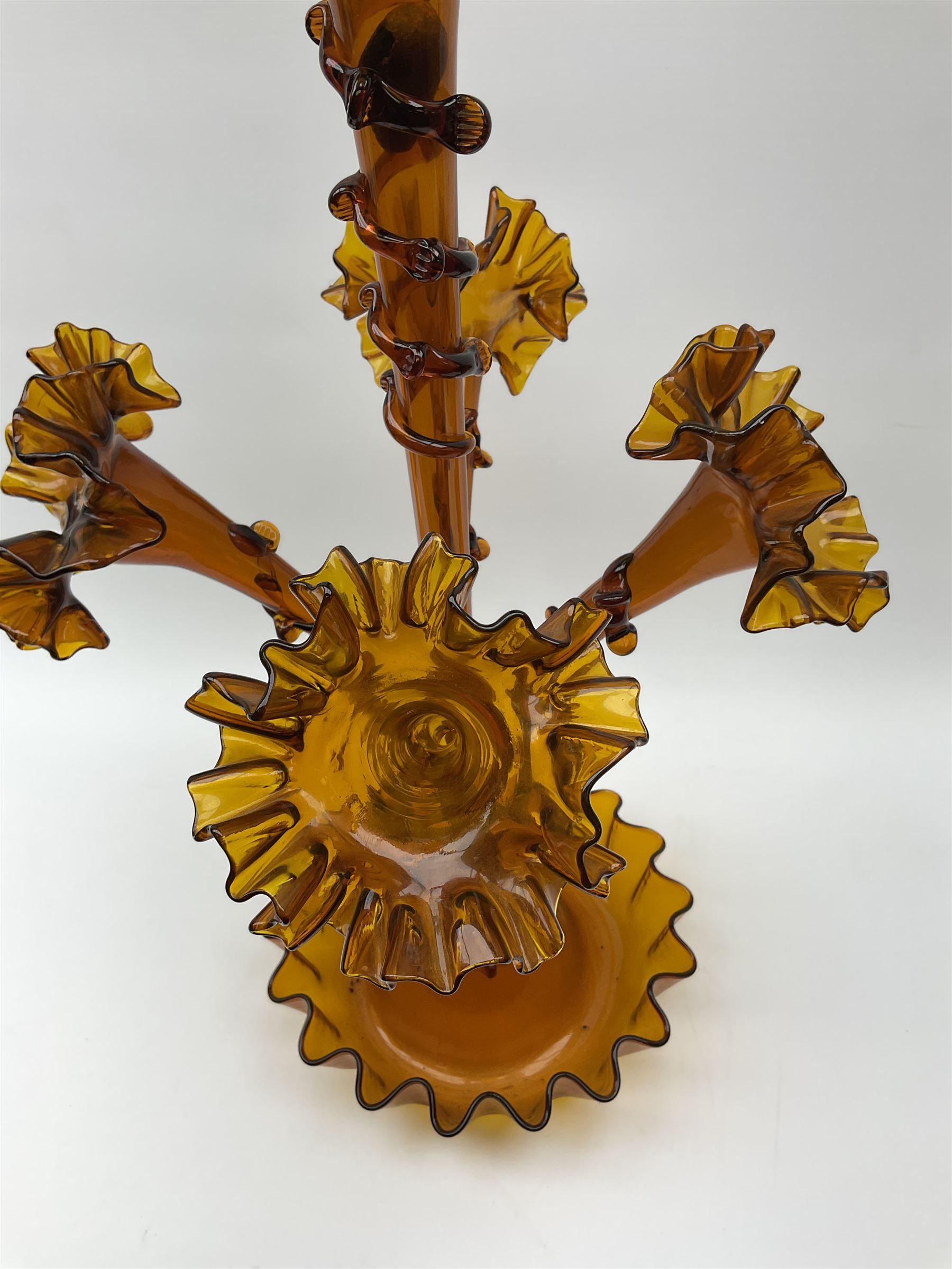 Dark amber glass epergne - Image 3 of 5