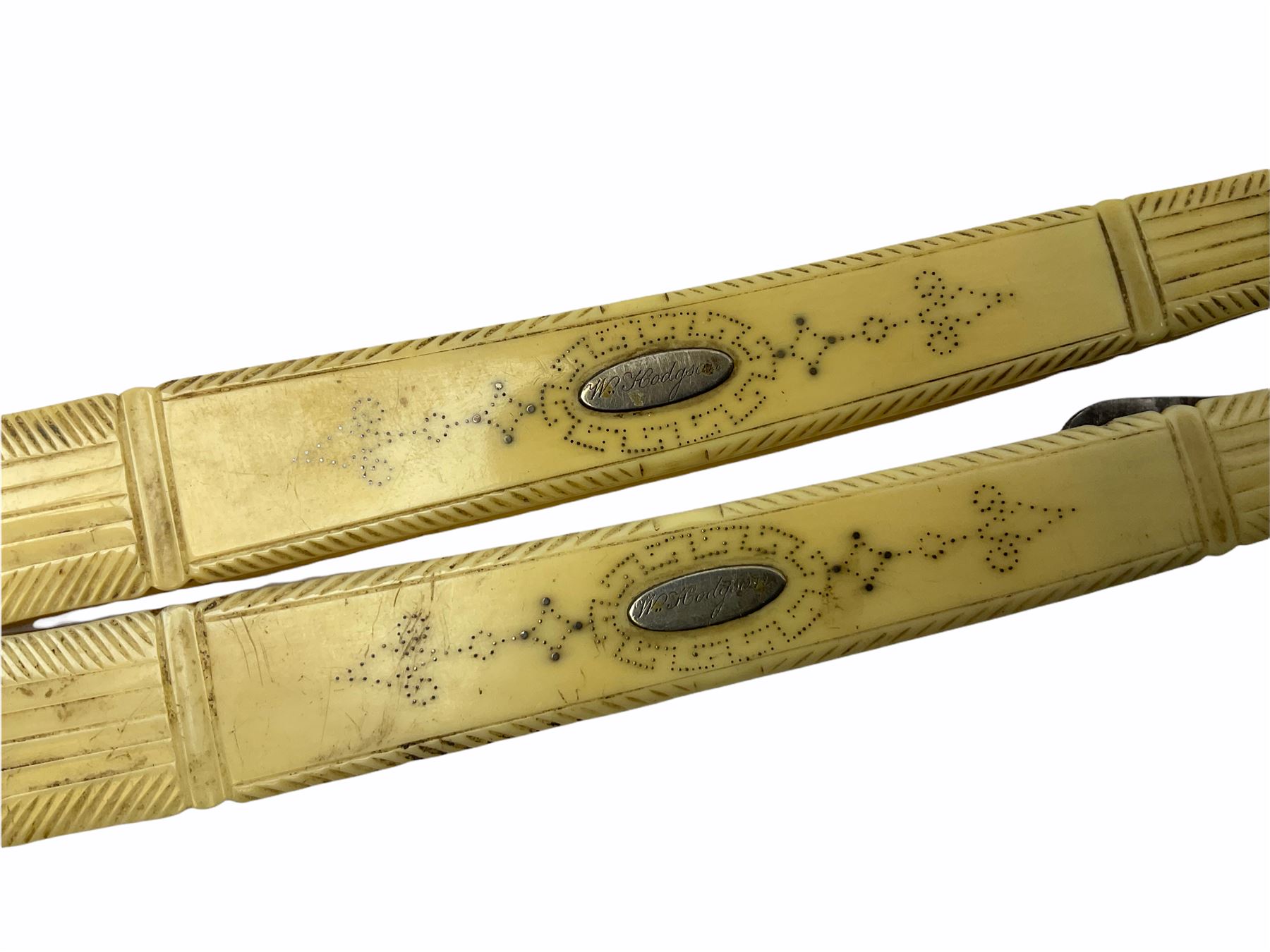 Pair of early 19th century John Barber ivory cut-throat razors with pique work decoration - Image 3 of 10