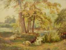 Charles Collins II RBA (British 1851-1921): Sheep Resting in Shade by the Waterside