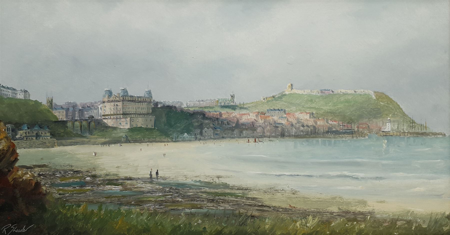 Robert Sheader (British 20th century): Figures on the South Bay Scarborough