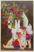 Beryl Cook OBE (British 1926-2008): 'Fuchsia Fairies'