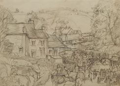 Constance Ann Parker (British 1921-2016): 'Malham Cattle Sale'