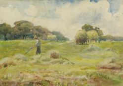 James William Booth (Staithes Group 1867-1953): Man with Scythe in the Hayfield