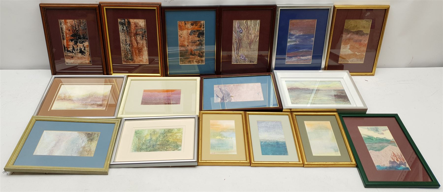 Madeleine Eyland (Belgian/British 1930-2021): Large quantity of small framed abstract pastels