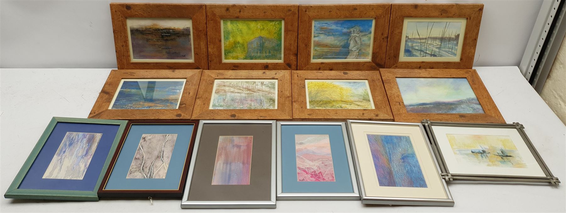 Madeleine Eyland (Belgian/British 1930-2021): Large quantity of small framed abstract pastels - Image 2 of 3
