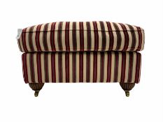 Rectangular footstool upholstered in beige and red striped fabric