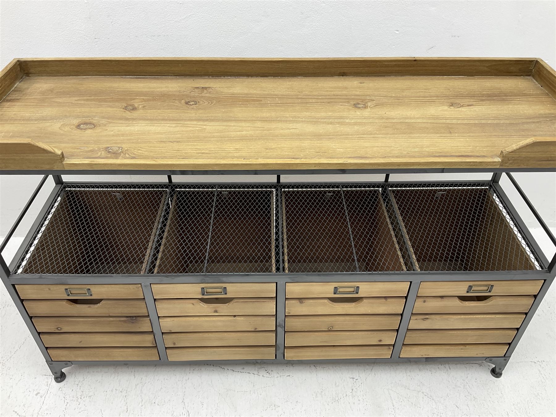 Industrial design pine and metal framed side unit - Image 2 of 4