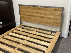 Industrial design oak and metal framed 4� 6� double bedstead