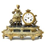 Late 19th century French gilt metal figural mantel clock