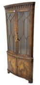 Bevan Funnell 'Reprodux' Georgian style figured mahogany bow front double corner display cabinet