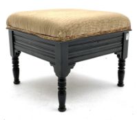 Late Victorian square ebonised wood ottoman stool