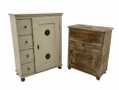 Rustic stripped pine cupboard with hinged top and a painted pine kitchen safe cupboard (2)