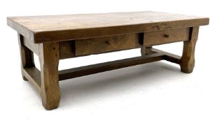 Rustic plank oak coffee table fitted with two drawers