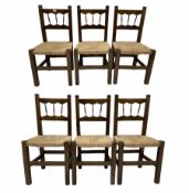 Set of six beech framed dining chairs with rush seats