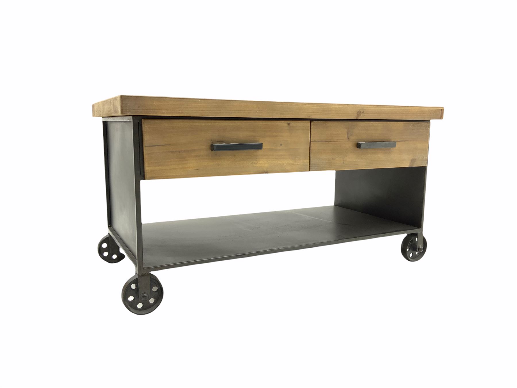 Industrial design pine and metal framed coffee table