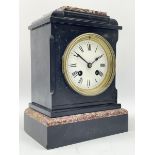 Small Victorian black slate and variegated marble mantel clock