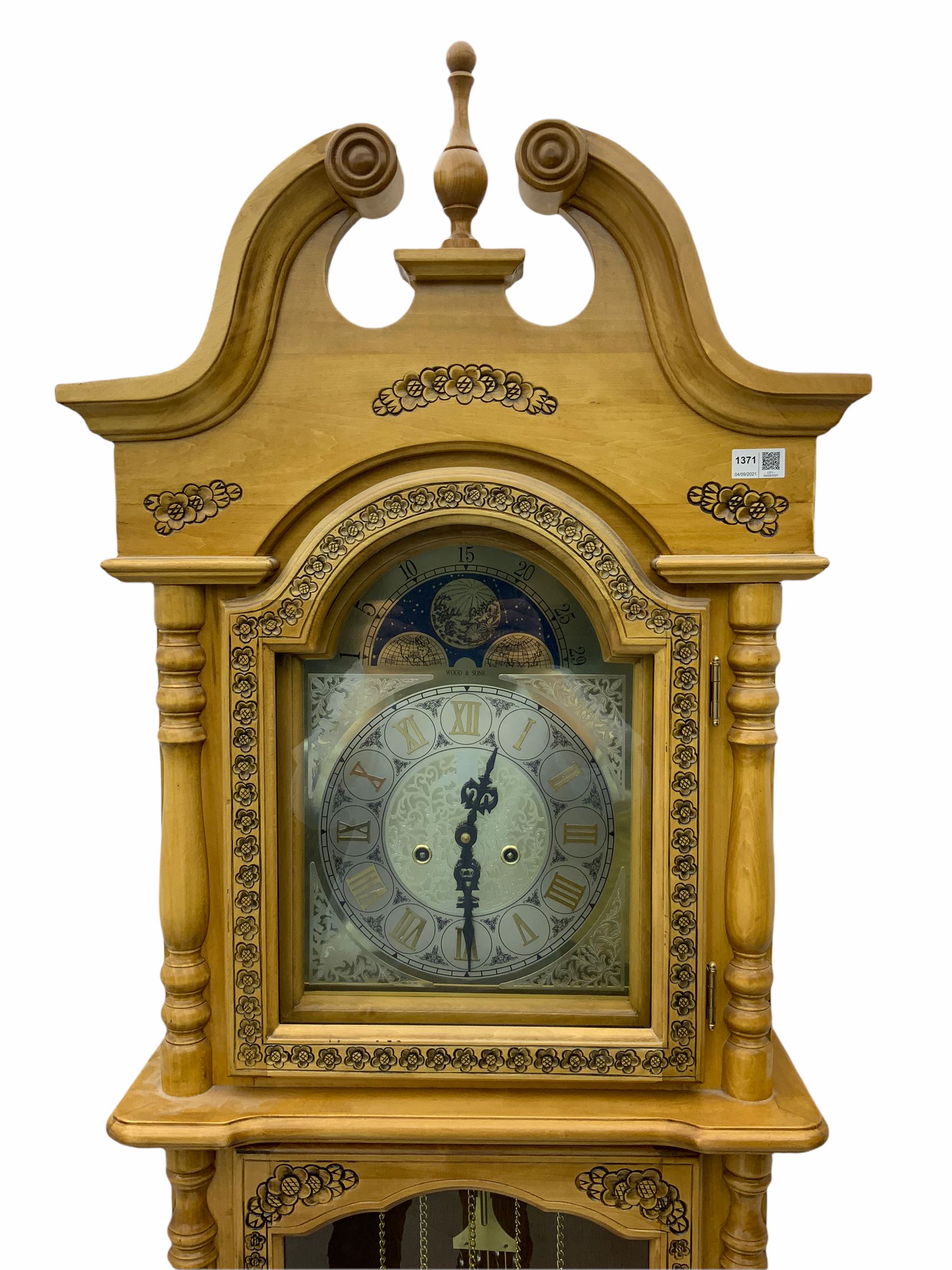 Classical light wood longcase clock - Image 2 of 2