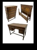 Mid 20th century figured oak bedroom furniture