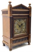 Late Victorian oak mantel clock in architectural case