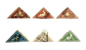 Six used Cape of Good Hope imperf triangle stamps