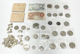 Mostly Great British coins and banknotes including Queen Victoria Gothic florins