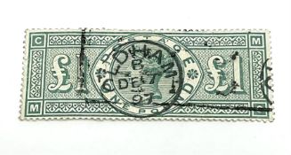 Great Britain Queen Victoria used one pound green stamp