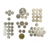 Mostly Great British coins including Queen Victoria 1890 crown and 1890 shilling