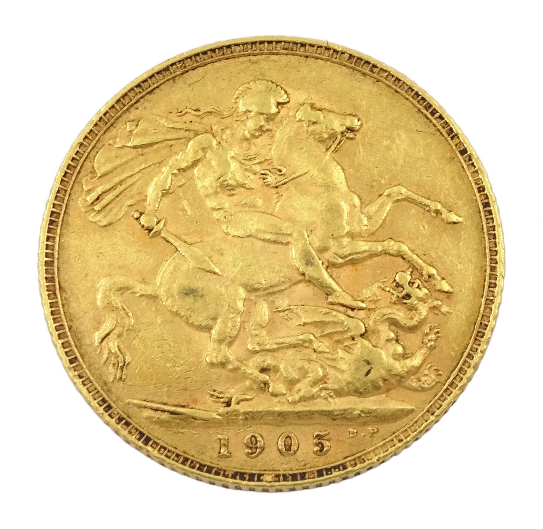 King Edward VII 1905 gold full sovereign coin - Image 2 of 2