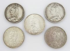 Five Queen Victoria crown coins