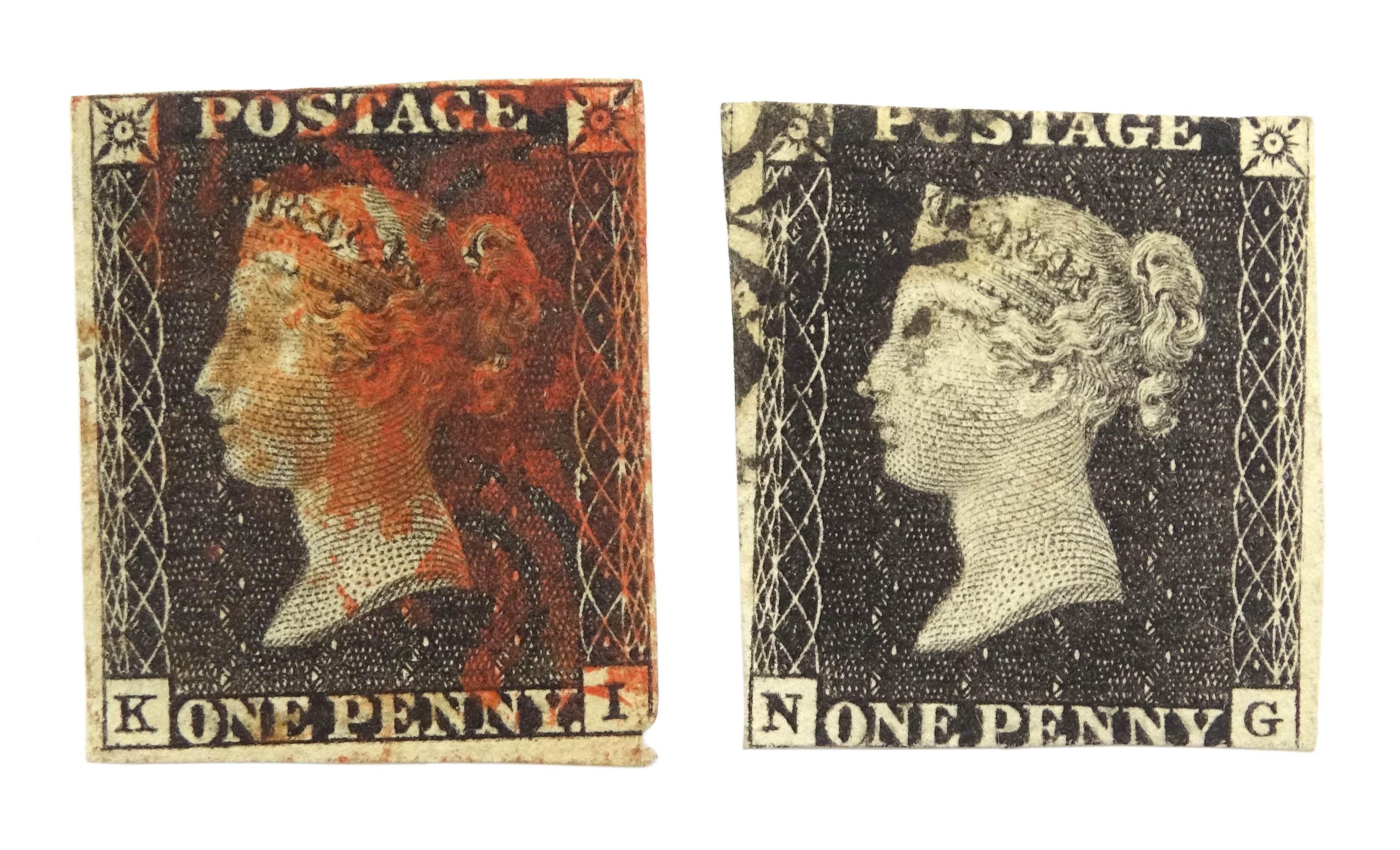 Two Queen Victoria penny black stamps