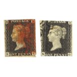 Two Queen Victoria penny black stamps