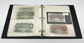 Album of mostly Great British banknotes including Peppiatt emergency issue one pound 'E57E'