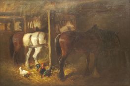 John Atkinson (Staithes Group 1863-1924): Horses and Chickens in a Stable