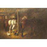 John Atkinson (Staithes Group 1863-1924): Horses and Chickens in a Stable