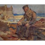 Henry Silkstone Hopwood (Staithes Group 1860-1914): Fisherman sitting on the Harbour Wall