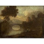 English School (19th century): River scene with Bridge and Castle