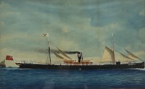 English School (19th/20th century): 'SS Whitehall' - Ship's Portrait flying the house flag of Whitby