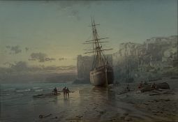 George Wolfe (British 1834-1890): Beached Sailing Vessel