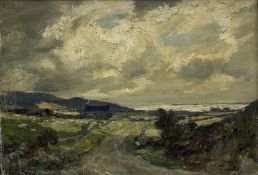 Owen Bowen (Staithes Group 1873-1967): Coastal Landscape under Heavy Sky