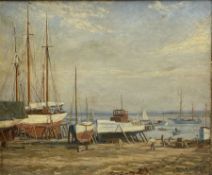 Alex H Kirk (British 1881-1950): Boat Maintenance on the Banks of an Estuary