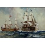 Frank Henry Mason (Staithes Group 1875-1965): British Men o' War in Full Sail