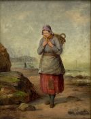 English School (19th century): Mussel Gatherer on the Rocks in the South Bay Scarborough