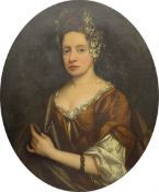 Irish School (18th century): Half length Portrait of a Lady wearing a Lace Bonnet