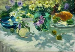 Iris Collett (British 1938-): Still Life 'Fruit al Fresco'