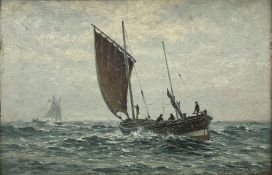 Arthur Dean (British exh.1899): Fishing Cobles at Sea