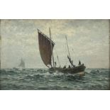 Arthur Dean (British exh.1899): Fishing Cobles at Sea