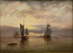 Thomas Lucop (British 1834-1911): Sailing Vessels at Sunset