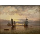 Thomas Lucop (British 1834-1911): Sailing Vessels at Sunset