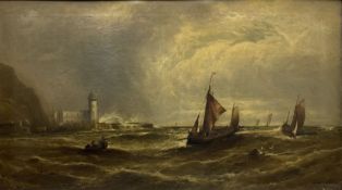 G McL (19th century): Stormy Seas off Scarborough Lighthouse