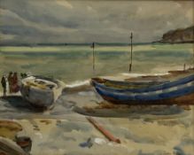 Owen Bowen (Staithes Group 1873-1967): Cobles on The Dock Robin Hoods Bay